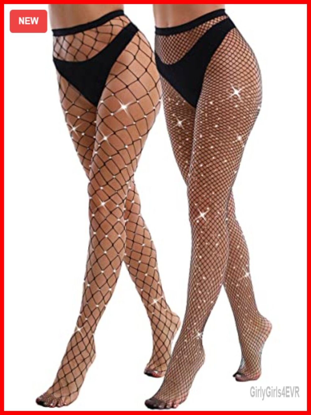 Sparkly Rhinestone Fishnet Tights 2 Pack High Waist Stretchy